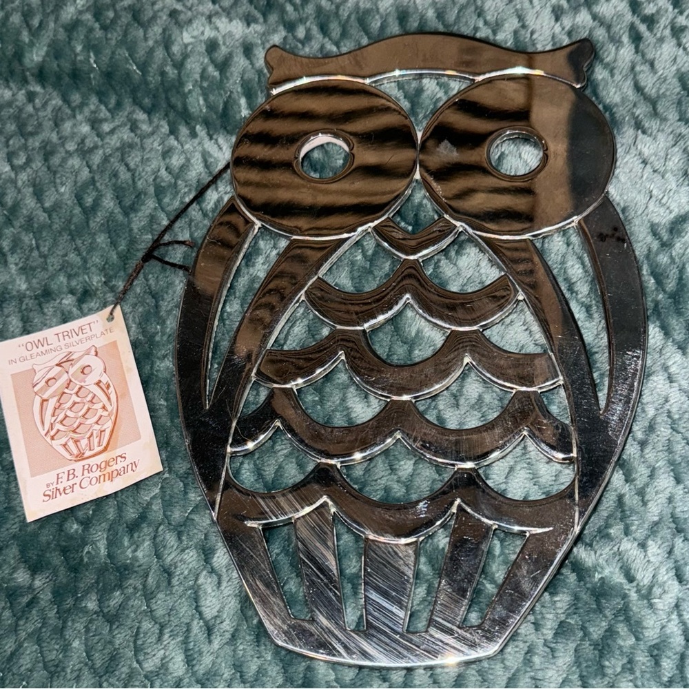 F. B. Rogers Silver Co Vintage Silver Plated Footed Owl Trivet USA